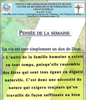 Pensee de la semaine du 7 au 13 Juillet 2025