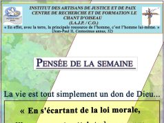 La pensée de la semaine du 11 au 17 Aout 2025