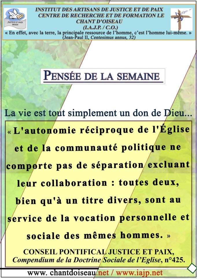La pensée de la semaine du 29 Septembre au 05 Octobre 2025