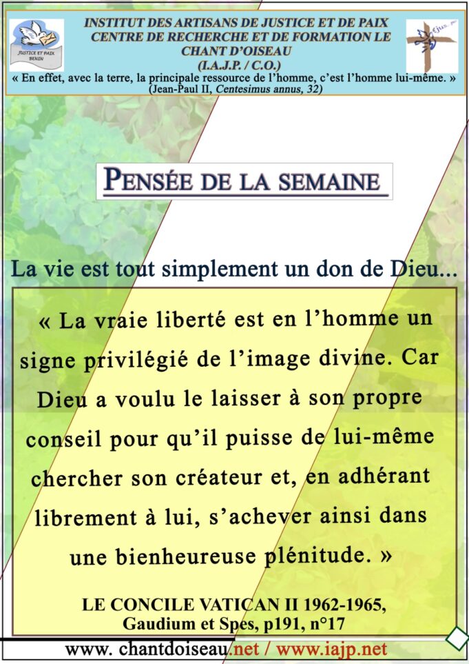 Pensée de la semaine du 3 au 9 Novembre 2025